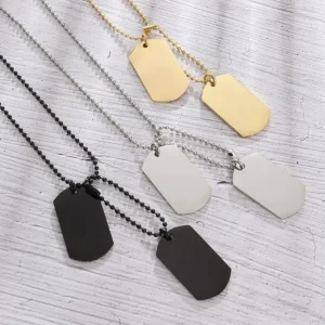 Men's Rectangular Double Dog Tag Stainless Steel Military Id Tag Pendant Titanium Steel Necklace Army Male Jewelry