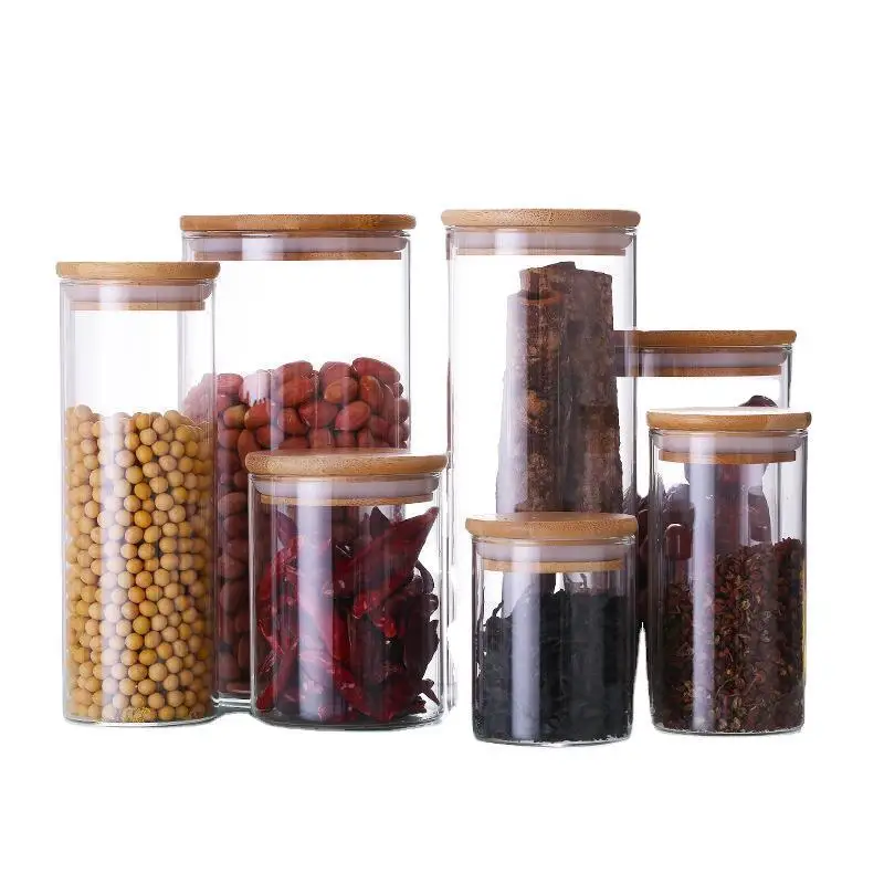 Glass Food Storage Jars with Airtight Bamboo Lid Food Container for Coffee Beans Tea Leaves Cookies Nuts Cereal Storage Canister