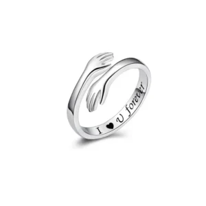 Zinc Alloy Open Mouth Hands Hug Ring Adjustable Love You Forever Lover Ring
