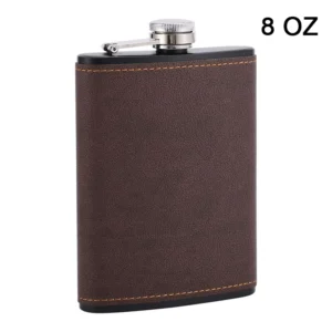 6/8oz Portable Hip Flask Brown Leather Covered Stainless Steel Flask for Alcohol Whiskey Flasks Man Gift