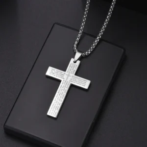 Christian Jesus Cross Necklace For Men Women Stainless Steel Chains Choker Religion Blue Pendants Jewelry Prayer Baptism Gifts