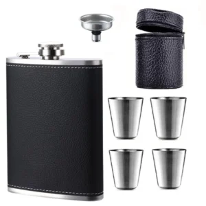 Wine Bottle 8 Oz Leather Texture Hip Flask with Funnel and Cups Stainless Steel Flagon Leakproof Thickened Whiskey Flasks Travel