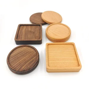 8.8cm Walnut Wood Coasters for Glasses Mugs, Round Square Wooden Cup Mat Durable Tea Coffee Cup Pad Placemats