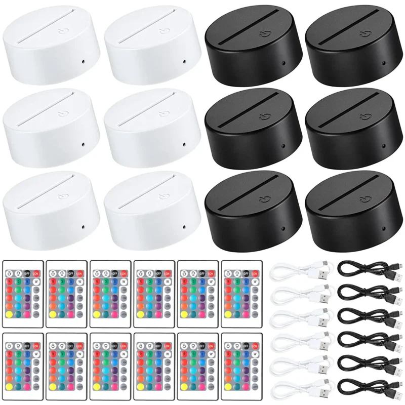 12 Pcs 3D Night LED Light Lamp Base 16 Colors Decorative Light Show Display Stand with Remote USB Cable for Acrylic Resin Glass
