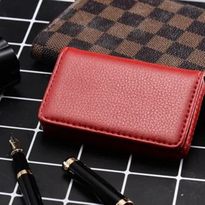 1pc PU Leather Business Card Holder With Magnetic Buckle Slim Pocket Name Card Holder Large Capacity Portable Credit Card Case