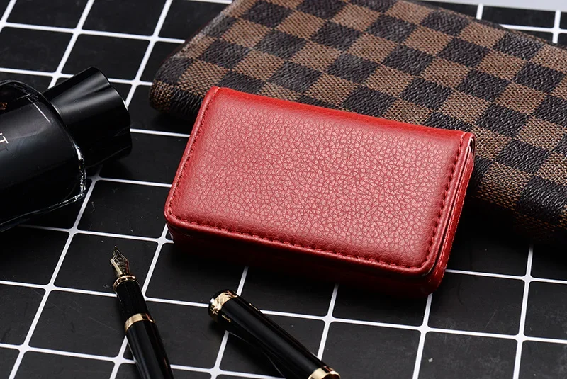 1pc PU Leather Business Card Holder With Magnetic Buckle Slim Pocket Name Card Holder Large Capacity Portable Credit Card Case