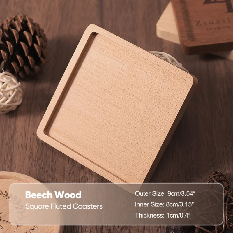 1PCS Solid Walnut Wood Coaster Round Square Beech Wood Cup Mat Durable Heat Resistant Tea Coffee Cup Pad Placemats 8.8cm/3.46in