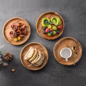 Wood Dinner Plates 5.9 Inch Round Wooden Plates Lightweight Classic Plate Handmade Serving Tray for Dishes Snack Food Gift