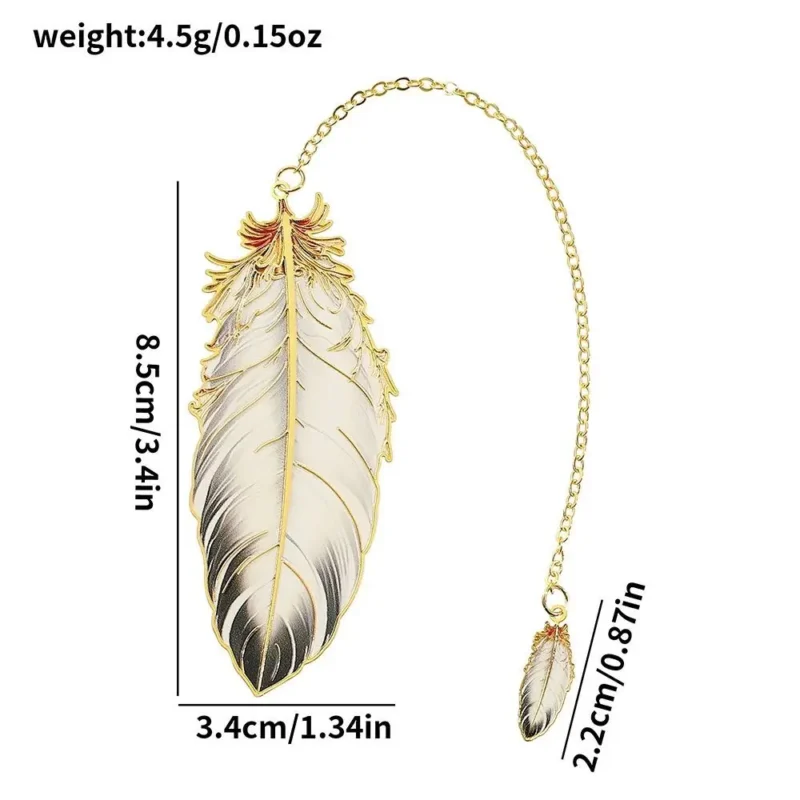 Exquisite Metal Metal Bookmark Feather Shape With Feather Pendant Reading Book Clip Pagination Mark Book Lovers Writers Readers