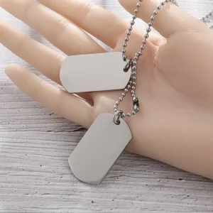 Men's Rectangular Double Dog Tag Stainless Steel Military Id Tag Pendant Titanium Steel Necklace Army Male Jewelry