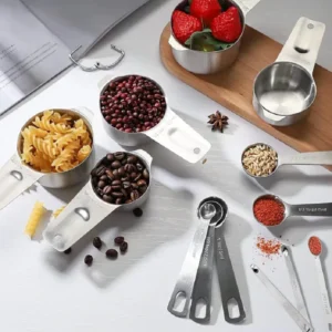 Measuring Cups and Spoons Set 7 Stainless Steel Nesting Measuring Cups and Measuring Spoons with Ring Connector Kitchen Gadgets