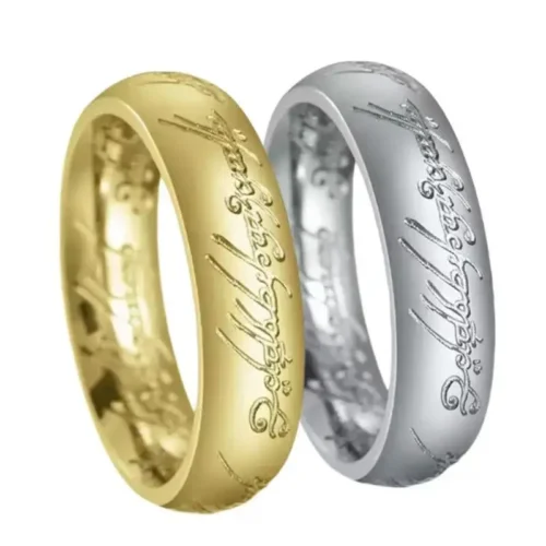 Carved Engraving Rings for Men Gold Plated Stainless Steel Master Ring Jewelry Gifts One Ring of Power Black Ring LOvers Women