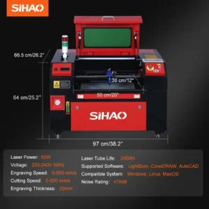 SIHAO CO2 Laser Engraver Laser,50/60/80/100/130W Engraving Cutting Machine for Fabric Wood Artwork