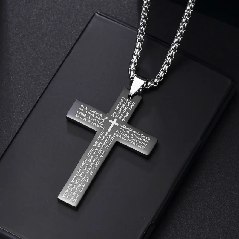 Christian Jesus Cross Necklace For Men Women Stainless Steel Chains Choker Religion Blue Pendants Jewelry Prayer Baptism Gifts