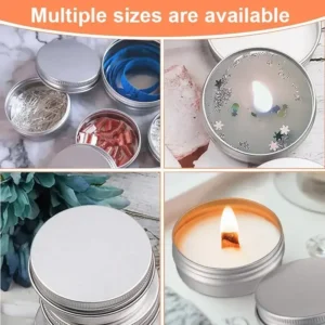 10pcs Silver Aluminum Tin Cans with Screw Lids, 5ml-250ml Empty Round Containers for DIY Candle, Spice, Cream Storage