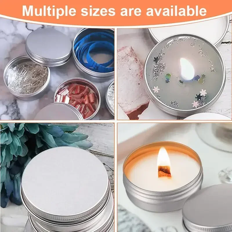 10pcs Silver Aluminum Tin Cans with Screw Lids, 5ml-250ml Empty Round Containers for DIY Candle, Spice, Cream Storage