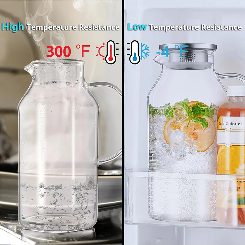 HeY LiLac 1.8L Glass Pitcher with Lid Vertical Stripes Glass Water Pitcher Water Carafe for Fridge Borosilicate Water Jug