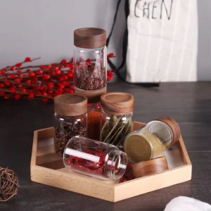 Glass Food Storage Jars with Screw Airtight Seal Acacia Wood Lids,Spice Jars with Lids, Organization for Jars Bottles Containers
