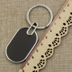 Custom Logo Name Metal Black Keychain Personalized Keyring Plate Laser Marking Engraving Stainless Steel Key Chain Ring Gift