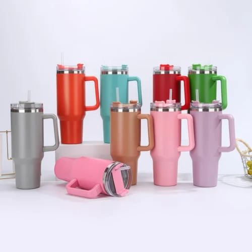 304 Stainless Steel Insulated Cup with Straw 40oz Colorful Thermal Cup Handle Tumbler Sports Winter Water Drinking Bottle
