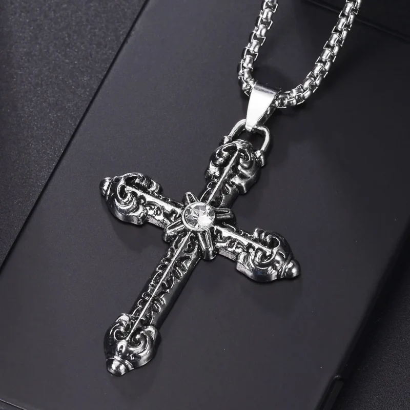 Christian Jesus Cross Necklace For Men Women Stainless Steel Chains Choker Religion Blue Pendants Jewelry Prayer Baptism Gifts
