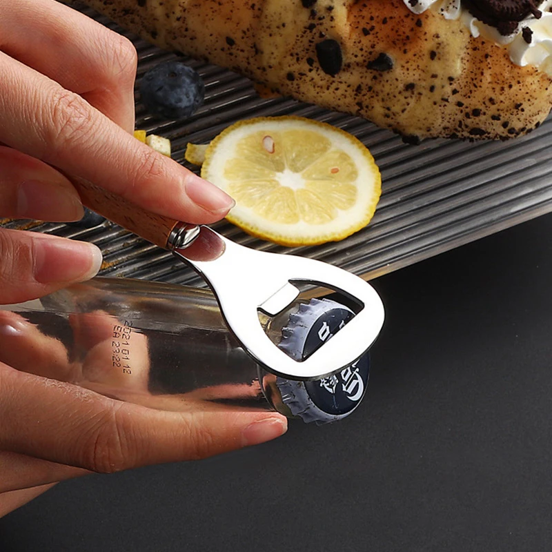 Wooden Handle Beer Bottle Opener, Stainless Steel; Unique Design; Perfect For Opening Beer, Soda, And Other Beverage Bottles.