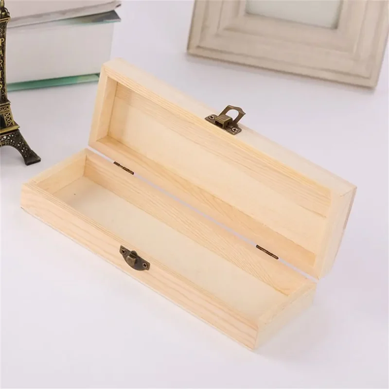 Rectangle Wooden Pencil Box Makeup Organizer Pen Container Stationery Box Plain Desktop Wooden Storage Box Student Gift