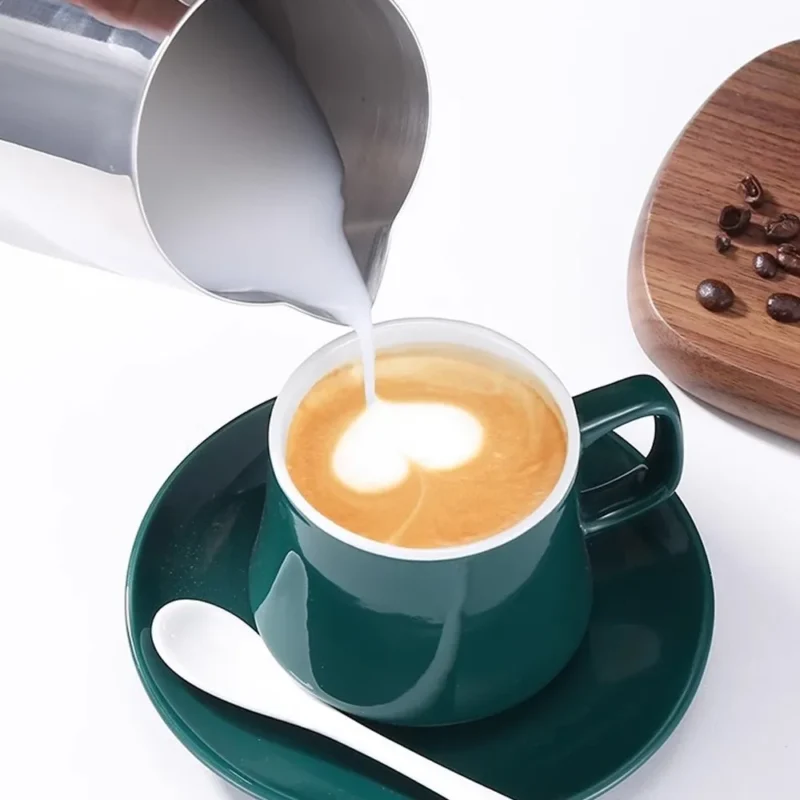 350ml Stainless Steel Milk Frother with Latte Art Needle Espresso Measuring Cup 304Stainless Steel Milk Pitcher Barista Tool Mug