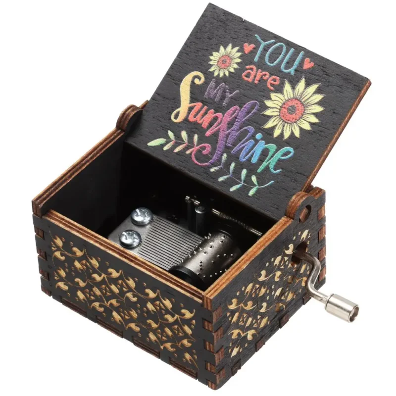 You are My Sunshine Engraved Hand-Cranked Wooden Musical Box Suitable Gifts for Birthday Christmas Valentine's Day Thanksgiving