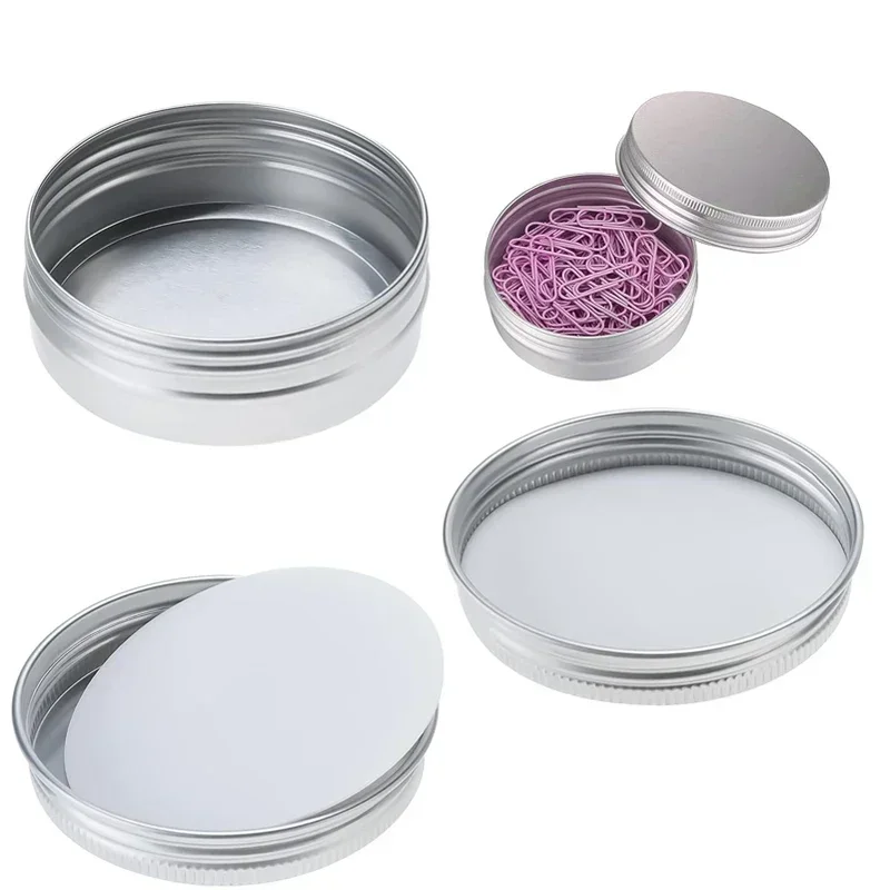 10pcs Silver Aluminum Tin Cans with Screw Lids, 5ml-250ml Empty Round Containers for DIY Candle, Spice, Cream Storage