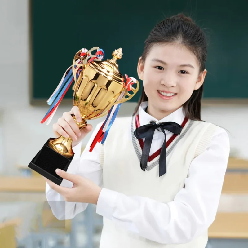 Gold Award Model Trophy Cups Plastic/Metal Sculpture Trophies 37/21/17cm Competition Soccer Craft Souvenirs Winner Medal