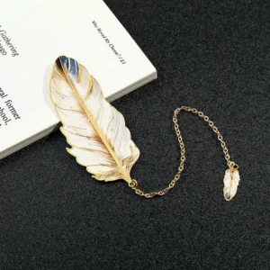 Exquisite Metal Metal Bookmark Feather Shape With Feather Pendant Reading Book Clip Pagination Mark Book Lovers Writers Readers