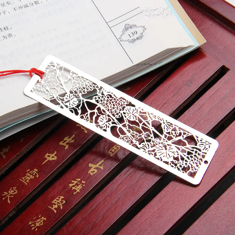 Metal Bookmark Creative Chinese Style Exquisite Stainless Steel Hollow Book Clip Stationery School Office Supplies Student Gifts