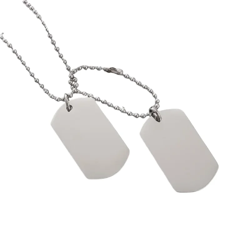 Men's Rectangular Double Dog Tag Stainless Steel Military Id Tag Pendant Titanium Steel Necklace Army Male Jewelry