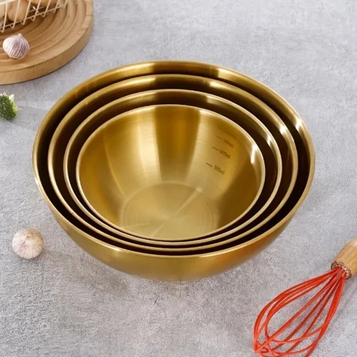 3Pcs A set of three stainless steel bowls for mixing, kneading dough, and serving salads, suitable for kitchen use.