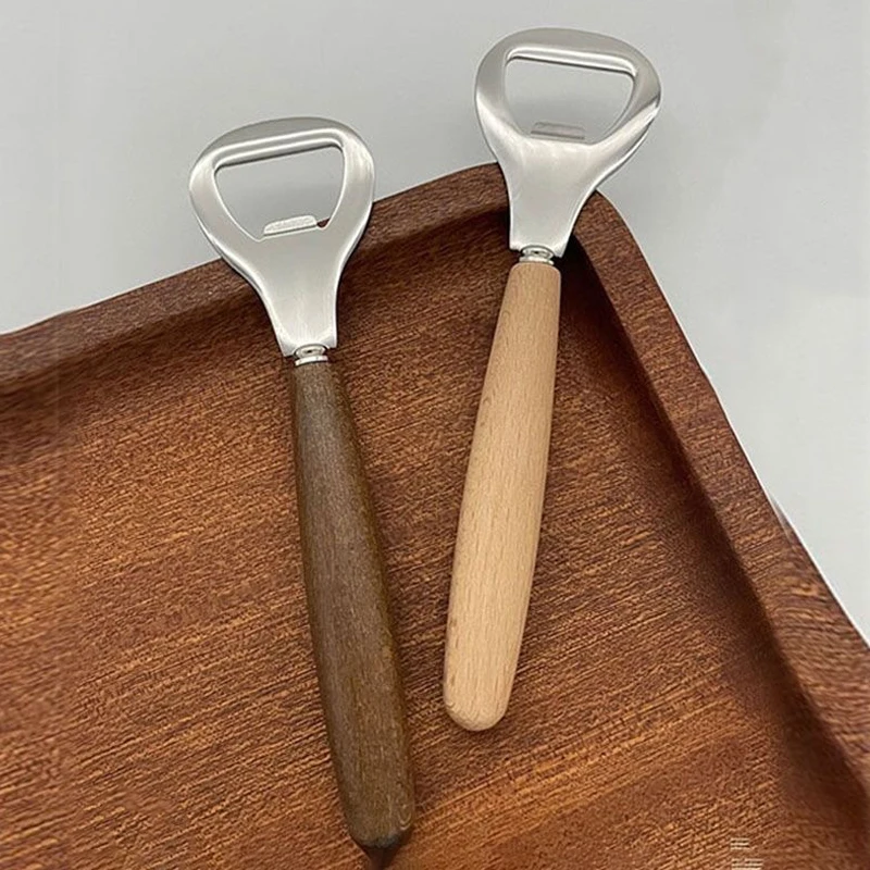 Wooden Handle Beer Bottle Opener, Stainless Steel; Unique Design; Perfect For Opening Beer, Soda, And Other Beverage Bottles.