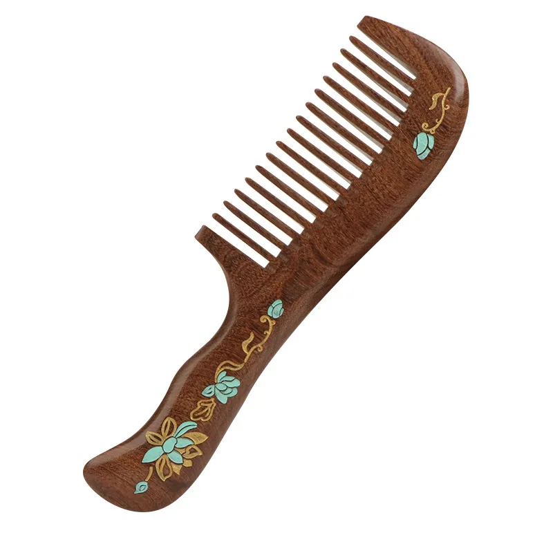 Black Ebony Wood Comb Colorful Massage Comb Head Meridian Ebony Wood Static Home Hair Care Gift Engraving Wholesale