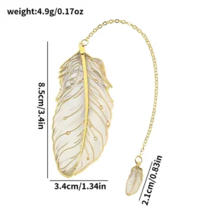 Exquisite Metal Metal Bookmark Feather Shape With Feather Pendant Reading Book Clip Pagination Mark Book Lovers Writers Readers