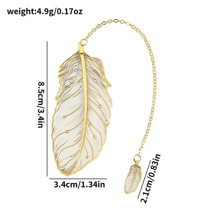 Exquisite Metal Metal Bookmark Feather Shape With Feather Pendant Reading Book Clip Pagination Mark Book Lovers Writers Readers