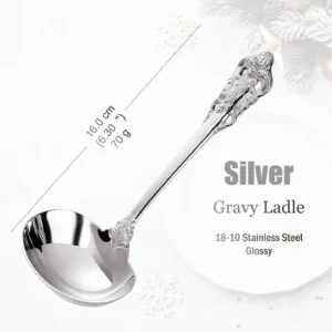 Stainless Steel Silver Flatware Set, Vintage Cutlery, Hollow Handle, Silverware for Wedding, Baroque, 18/10, Glossy Gold