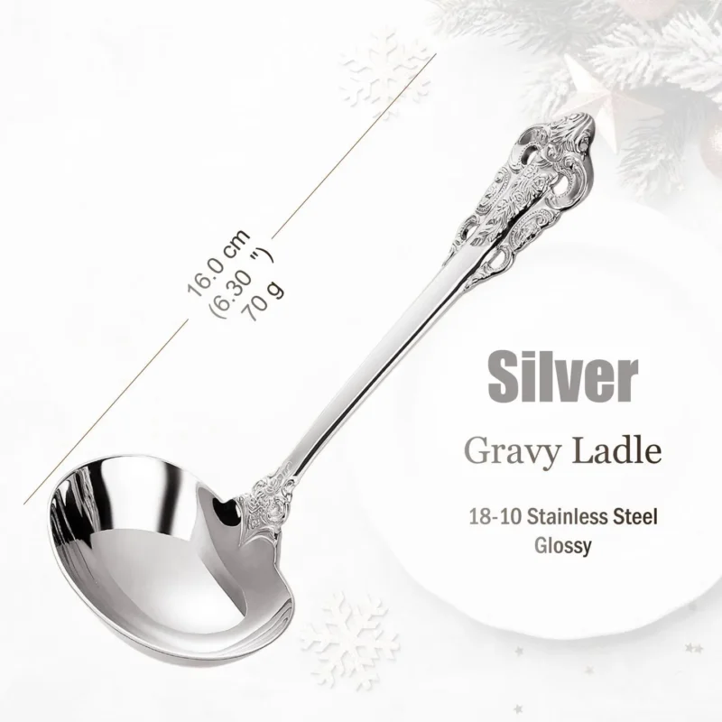 Stainless Steel Silver Flatware Set, Vintage Cutlery, Hollow Handle, Silverware for Wedding, Baroque, 18/10, Glossy Gold