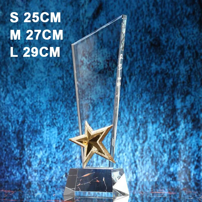 Customized Transparent Crystal Trophy, Gold Silver Copper, Five-Star, Excellent Staff Award, Home Decoration, 1Pc