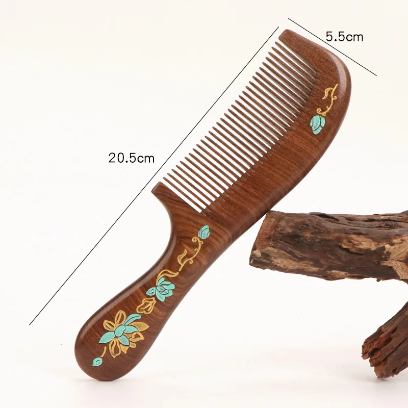 Black Ebony Wood Comb Colorful Massage Comb Head Meridian Ebony Wood Static Home Hair Care Gift Engraving Wholesale