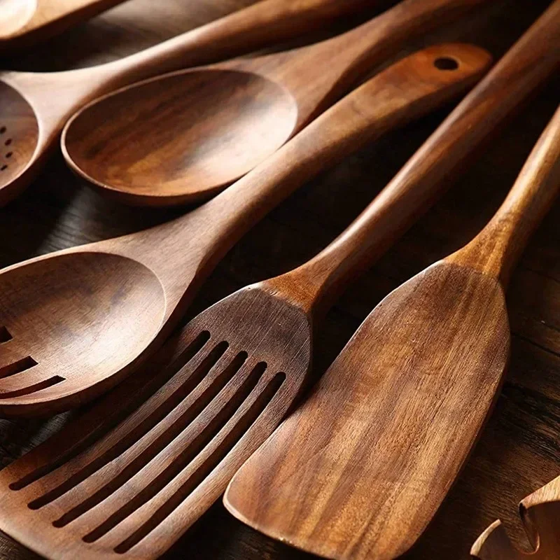 Wooden Spoon Natural Wooden Tableware Teak Wood Nanmu Super Long Cooking Spoon Kitchen Utensils for Cooking Kitchen Tools