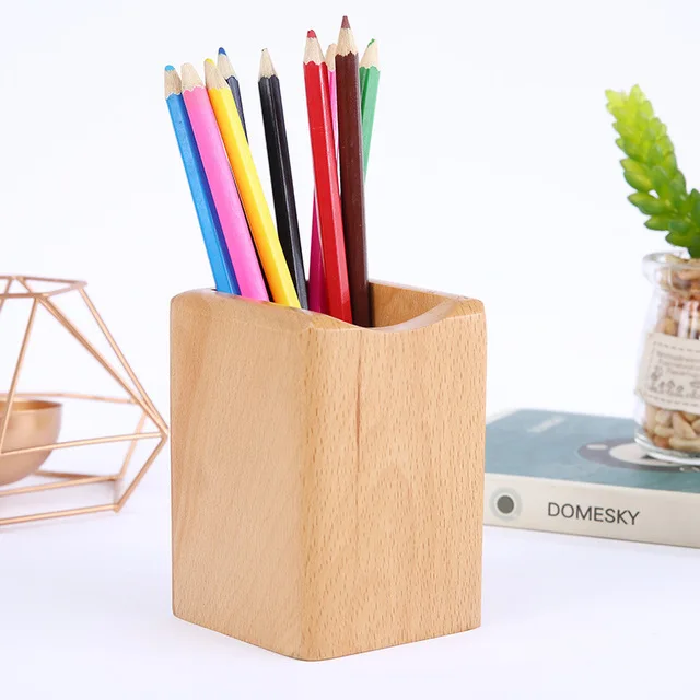 Wooden storage box pen holder