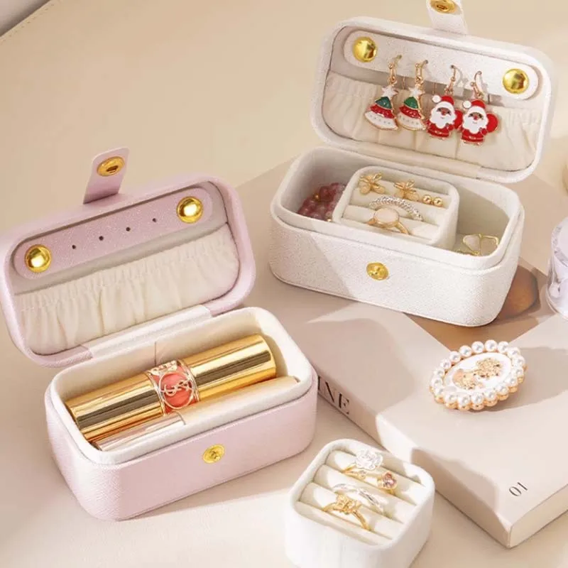 Exquisite Pu Leather Jewelry Box Simple Ring Necklace Earrings Storage Minimalist Style Daily Travel Portable Storage Box