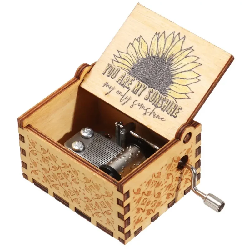 You are My Sunshine Engraved Hand-Cranked Wooden Musical Box Suitable Gifts for Birthday Christmas Valentine's Day Thanksgiving