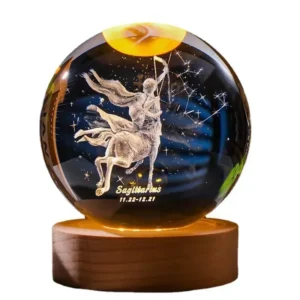 6cm 3D Crystal Ball Constellation Glass Planet Laser Engraved Birthday Gift Wooden Base Desktop Decor