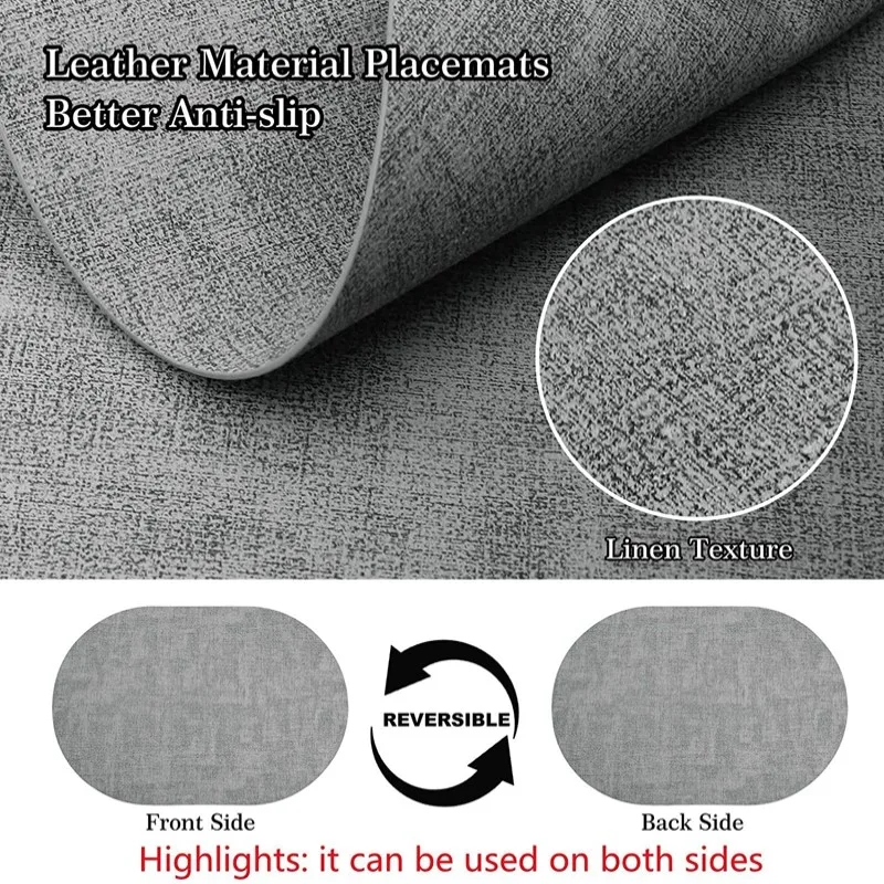 1/4/6pcs Decoration Oval Gift Placemats Heat Resistant Thick Faux Leather Non-Slip Table Mats Pad for Kitchen Coffee Dining Room