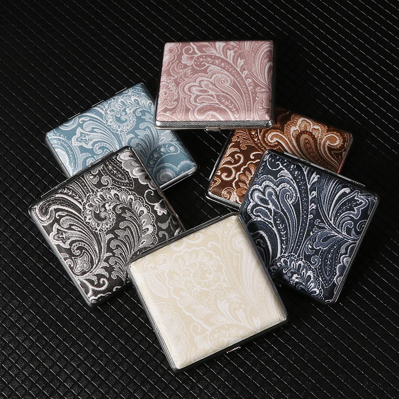 New Classic Leather Pattern Rubber Band Style Coarse 20 Cigarettes Box For Men Portable And Lightweight Metal Cigarette Box